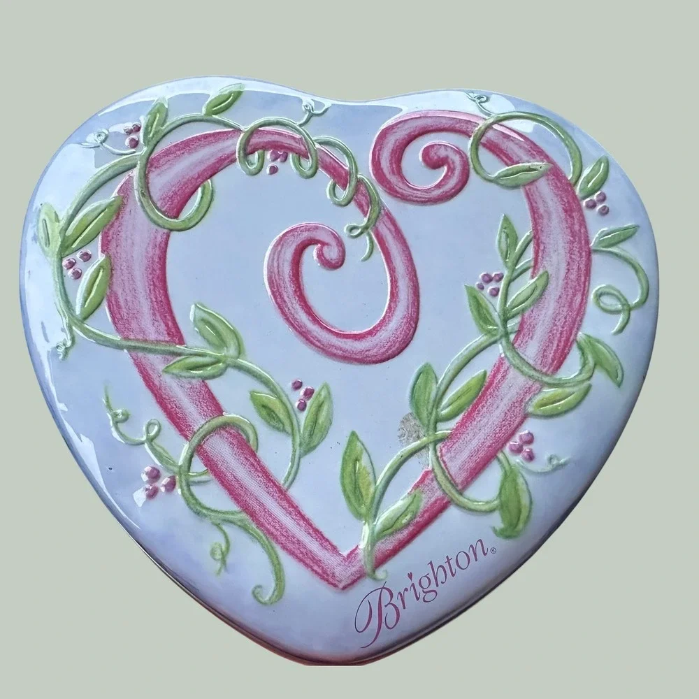 Brighton Heart Jewelry Tin and Sunglass Case Set Pink Blue Floral Vine